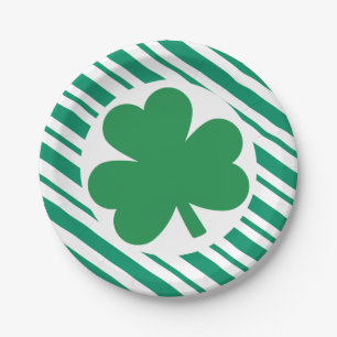 Happy Merry Green Striped Shamrock Party Plate