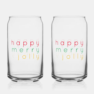 HAPPY MERRY JOLLY 16 oz Drink Glasses (2)