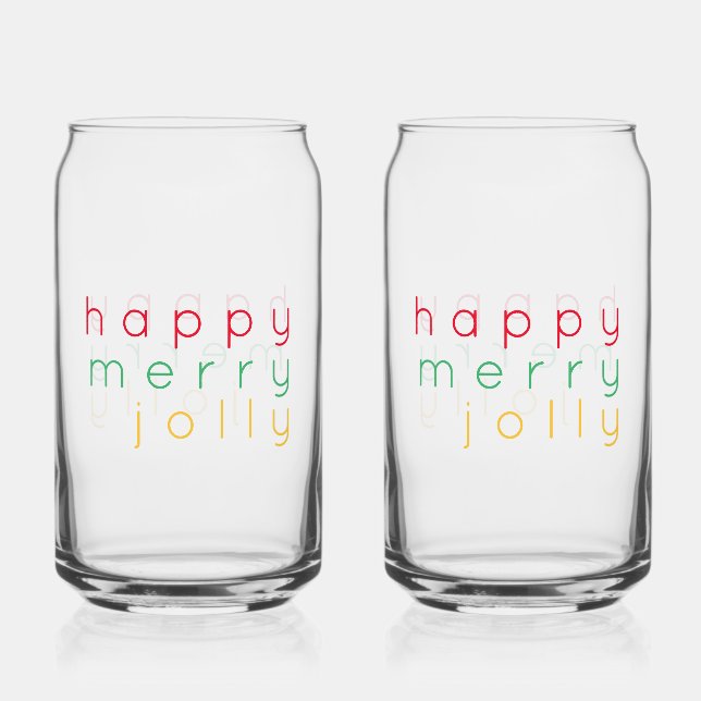 HAPPY MERRY JOLLY 16 oz Drink Glasses (2) (Front)