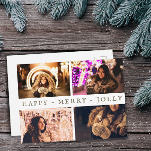 Happy Merry Jolly 4 Photo Collage Holiday Postcard