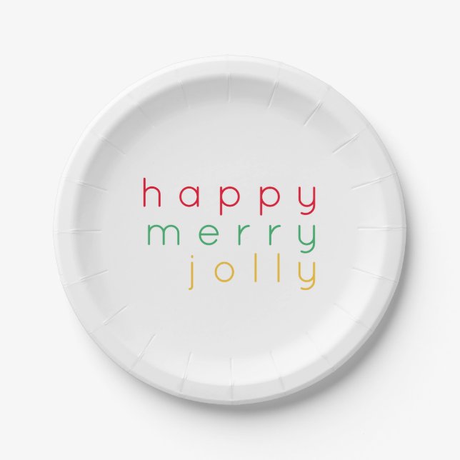 HAPPY MERRY JOLLY 7" Round Paper Plates (Front)