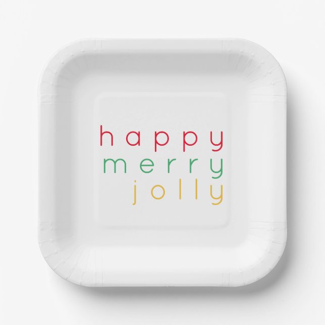 HAPPY MERRY JOLLY 7" Square Paper Plates (Front)