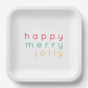 HAPPY MERRY JOLLY 9" Square Paper Plates