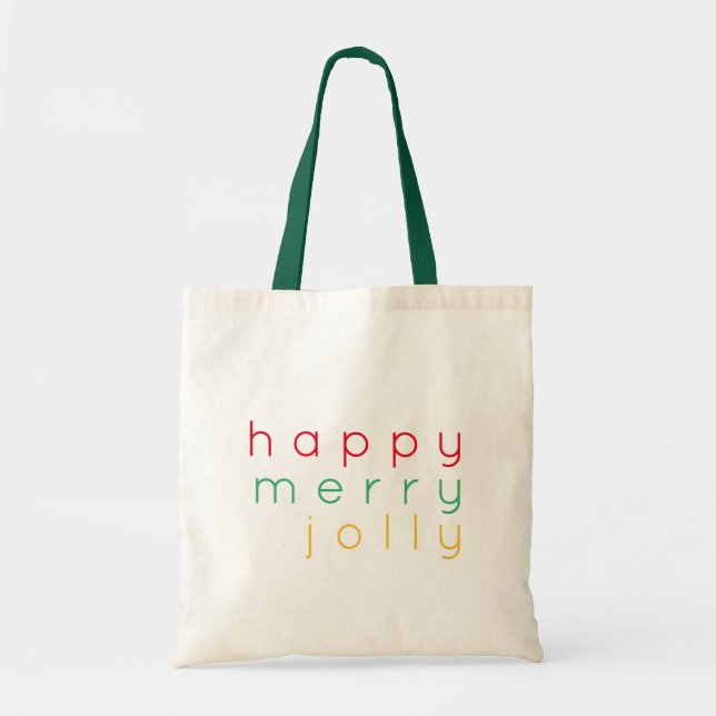 HAPPY MERRY JOLLY Budget Tote Bag / Green (Front)
