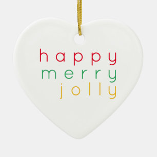 HAPPY MERRY JOLLY Ceramic Heart Ornament