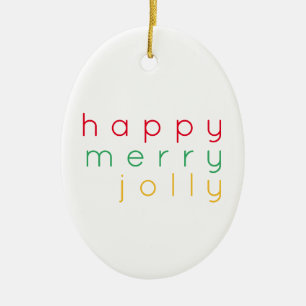 HAPPY MERRY JOLLY Ceramic Oval Ornament