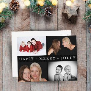 Happy Merry Jolly Family 4 Photo Collage Holiday Postcard