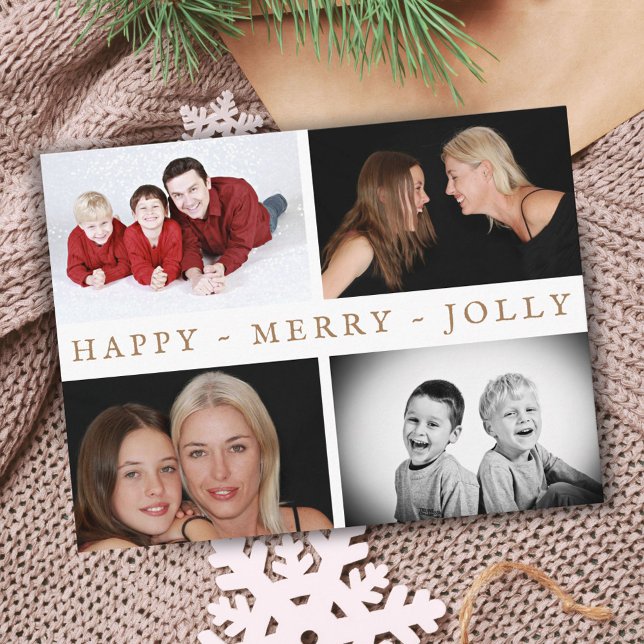 Happy Merry Jolly Family 4 Photo Collage Holiday Postcard (Creator Uploaded)