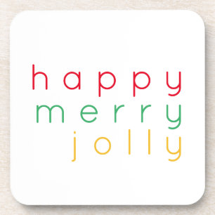 HAPPY MERRY JOLLY Hard Plastic Coasters