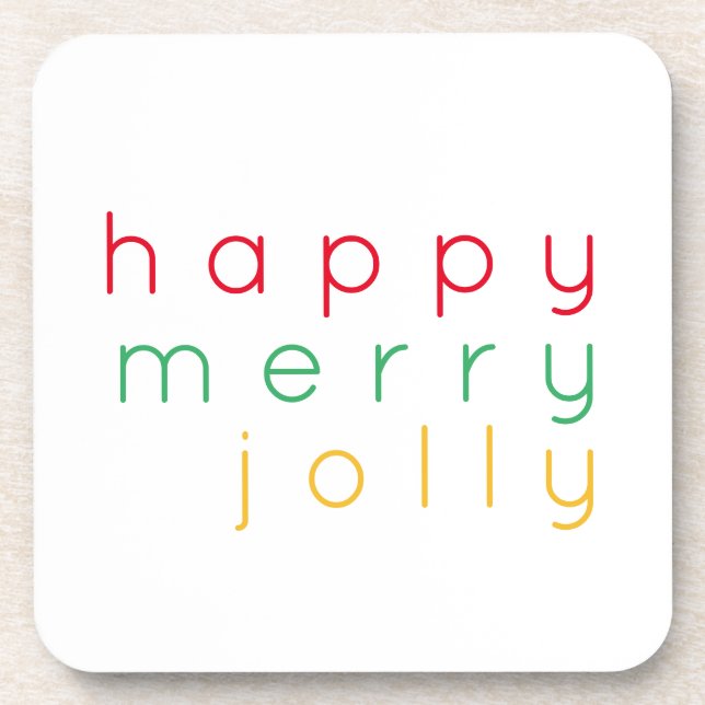 HAPPY MERRY JOLLY Hard Plastic Coasters (Front)
