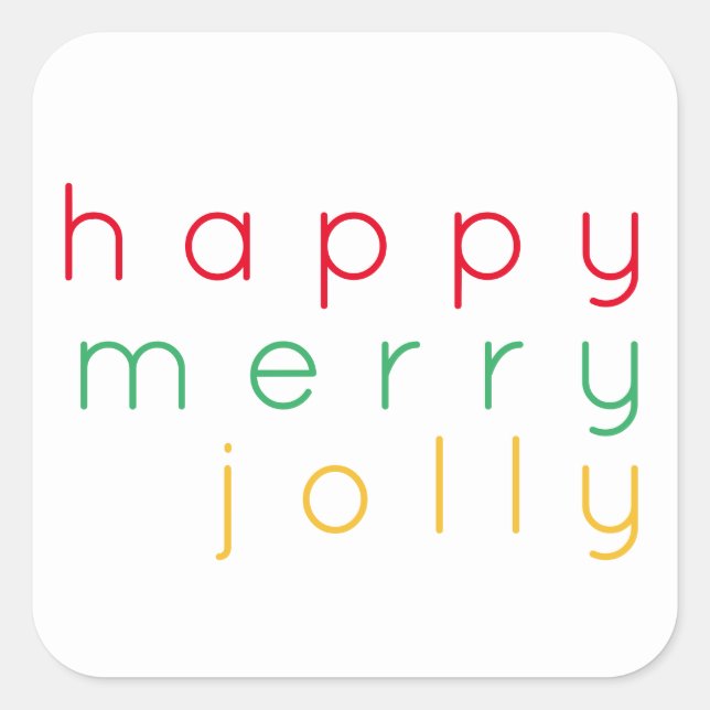 HAPPY MERRY JOLLY Large Square Stickers (Front)