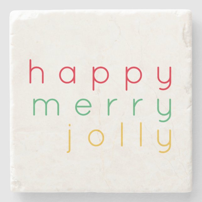 HAPPY MERRY JOLLY Marble Stone Coaster (Front)