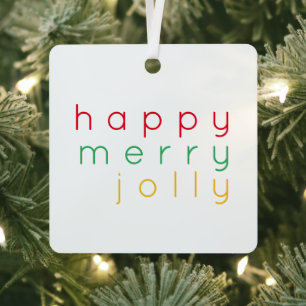 HAPPY MERRY JOLLY Metal Square Ornament