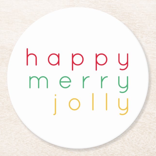 HAPPY MERRY JOLLY Round Paper Coasters (Front)