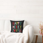 Happy Merry Joyful | Bright Modern Christmas Cushion<br><div class="desc">Modern and colourful holiday design. Holidays are an important part of any culture, and when the season arrives, it's all about making new memories and having fun with family and friends. Why not observe this special time with unique, BOLD & colourful designs for a basic and clean, yet impactful tone....</div>