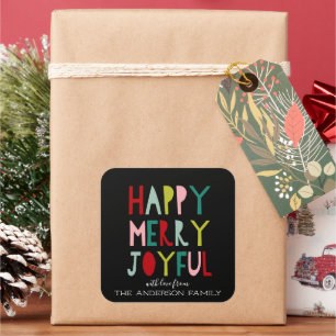 Happy Merry Joyful   Bright Modern Typography Square Sticker
