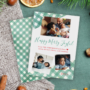 Happy Merry Joyful Christmas family collage green Holiday Card