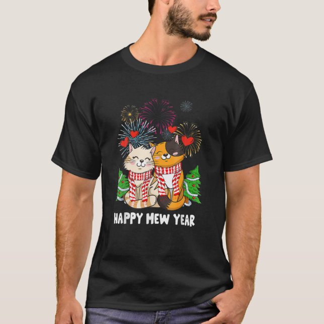 Happy Mew Year 2022 Funny Cat New Years Eve Party T-Shirt (Front)