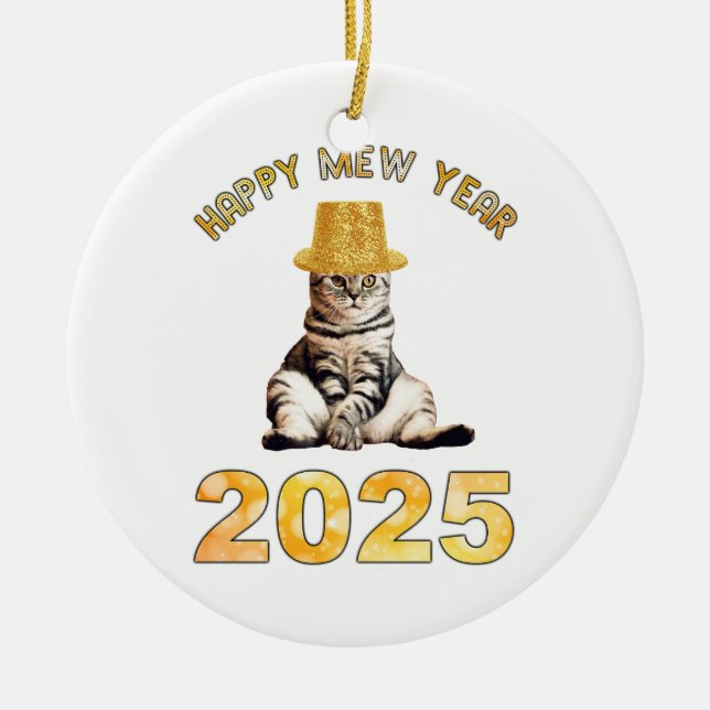 Happy Mew Year 2025 Ceramic Ornament (Front)