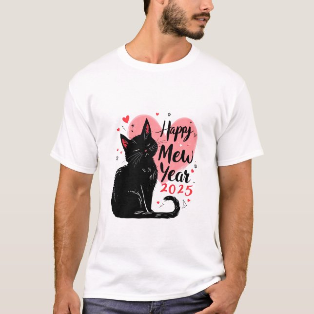 Happy Mew Year 2025 Funny Cat New Years T-Shirt (Front)