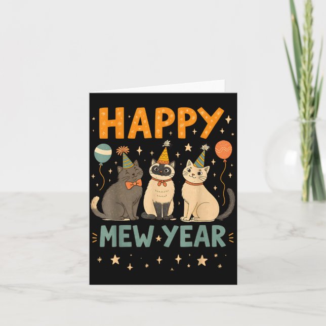 Happy Mew Year Cat Party  Card (Front)