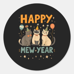 Happy Mew Year Cat Party  Classic Round Sticker