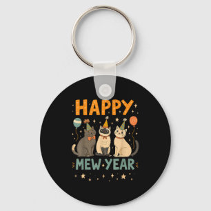 Happy Mew Year Cat Party Key Ring