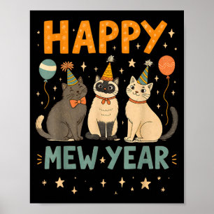 Happy Mew Year Cat Party Poster