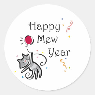 Happy Mew Year Party Cat Classic Round Sticker