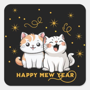 Happy Mew Year Party Cat Pun Square Sticker