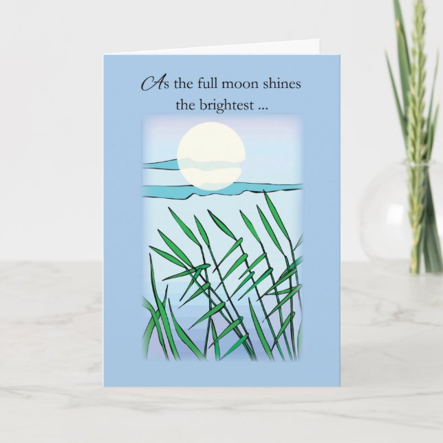 Happy Mid Autumn Festival Full Moon Light Blue Card (Front)