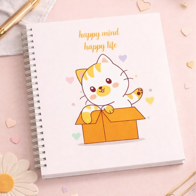 Happy Mind Happy Life Cute Cat Illustration Notebook (Creator Uploaded)