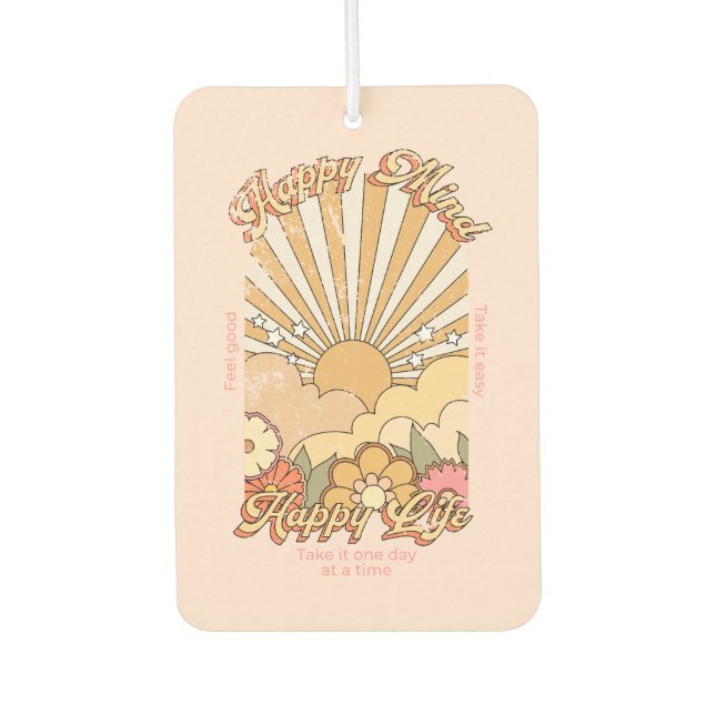 Happy Mind Happy Life Hippy Groovy Vibes Car Air Freshener (Front)