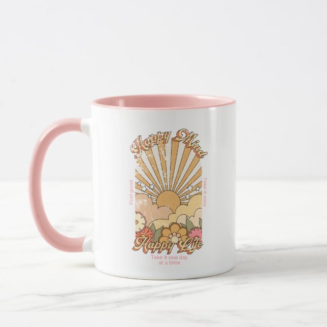 Happy Mind Happy Life Hippy Groovy Vibes Mug (Left)