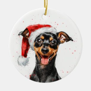Happy Mini Pinscher Dog Christmas Personalised Ceramic Ornament