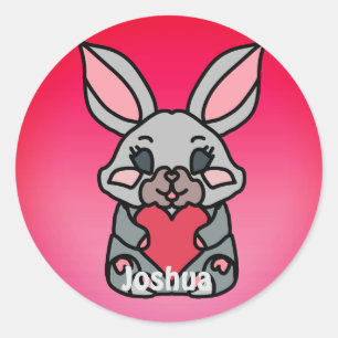 Happy Minimalist Bunny with a Heart   Love Classic Round Sticker