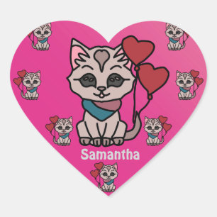 Happy Minimalist Cat with a Heart Love Sticker