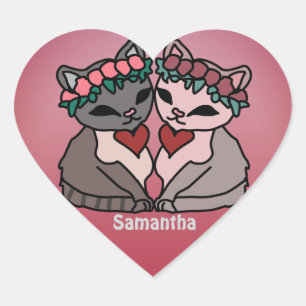 Happy Minimalist Cats with Hearts Love Heart Sticker