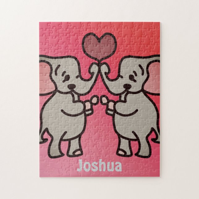 Happy Minimalist Elephants with a Heart | Love Jigsaw Puzzle (Vertical)