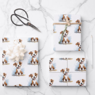 Happy Minimalist Pitbull Pit Bull Terrier Dog  Wrapping Paper Sheet