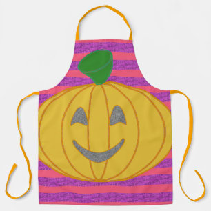 Happy Modern Big Orange Pumpkin Halloween Apron