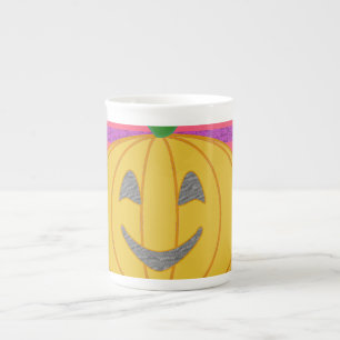 Happy Modern Big Orange Pumpkin Halloween Bone China Mug
