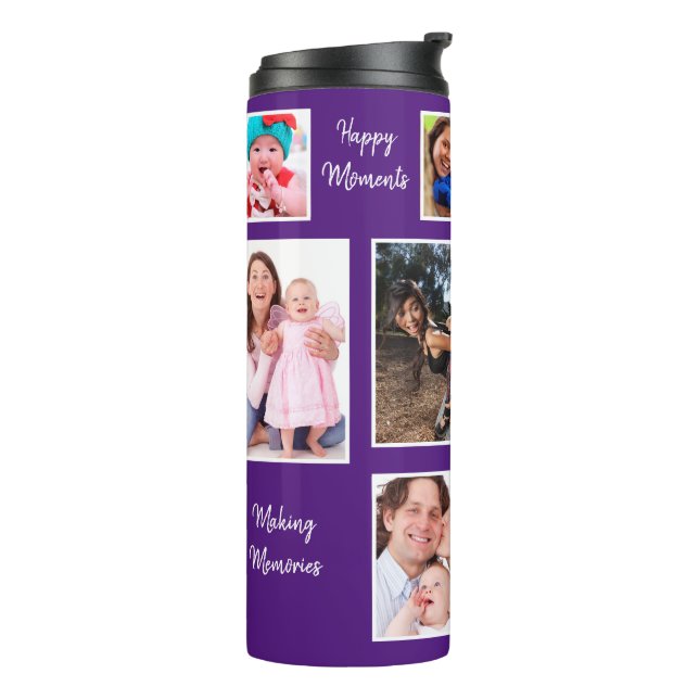 Happy Moments Purple Background Photo Collage Thermal Tumbler (Rotated Left)