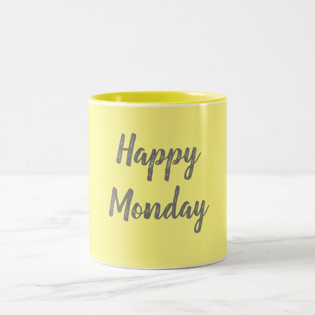Happy Monday on yellow background Two-Tone Coffee Mug (Center)
