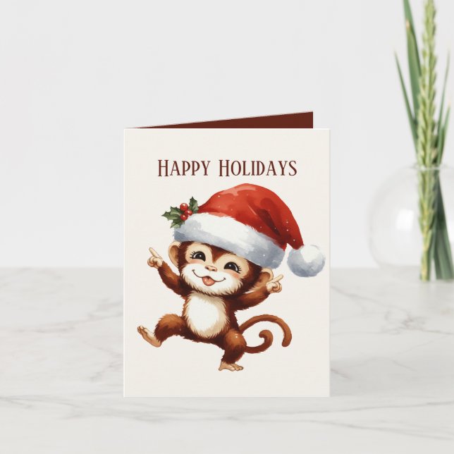 Happy monkey add message Christmas Holiday Card (Front)