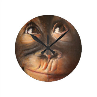 Happy Monkey Smiling Oil Painting Orangutan Round Clock