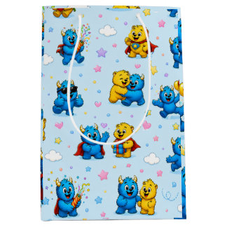 Happy Monster Friends Celebration Pattern Medium Gift Bag