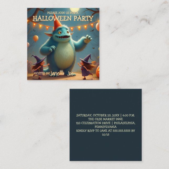 Happy Monster Halloween Party for Kids Card (Front/Back)