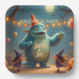 Happy Monster Halloween Party for Kids Paper Plate