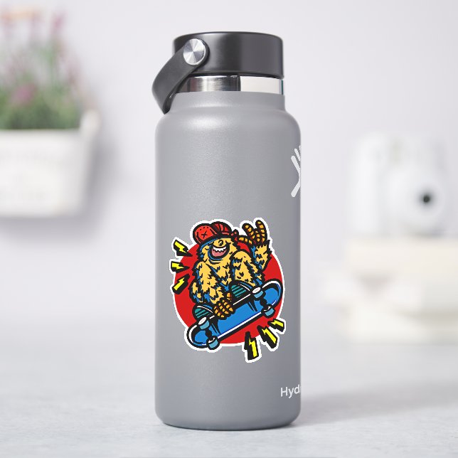Happy Monster on Skateboard 4" Kiss Cut Vinyl (HydroFlask)